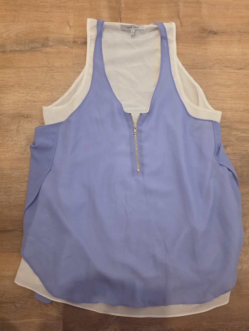 NAKED ZEBRA Periwinkle Blue Layered Zipper Tank Top Size L
